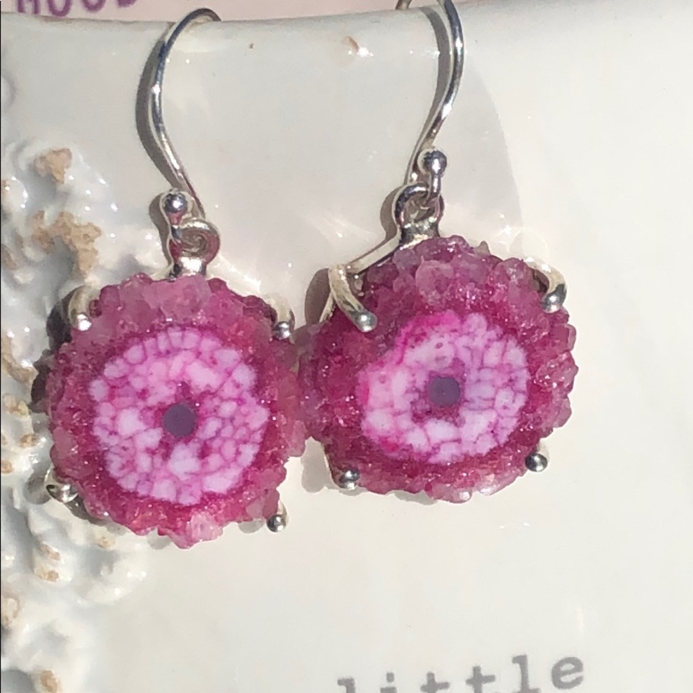 BOUTIQUE FLEECE PINK SOLAR QUARTZ EYE 925 EARRINGS